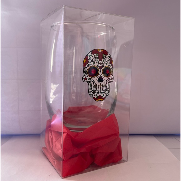 BLING SWAROVSKI CRYSTAL RED & WHITE SUGAR SKULL CANDY SKULL WINE GLASS NIB - Picture 11 of 14